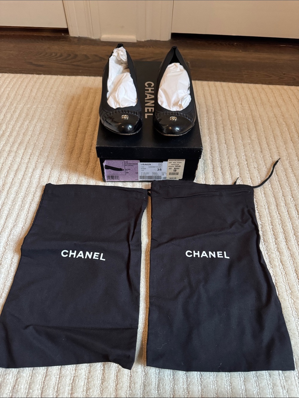 CHANEL Black Ballet Flats with Gold CC - Picture 2 of 10